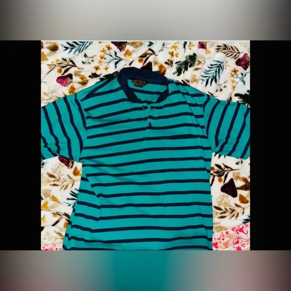Eddie Bauer Green & Dark Blue Stripe Polo Shirt Men's Size Short‎ Sleeve, XL - Picture 3 of 3